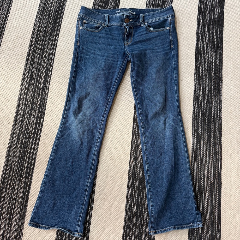 American Eagle Women's Low Rise Slim Boots Stretch Blue Denim Jeans Size 8
